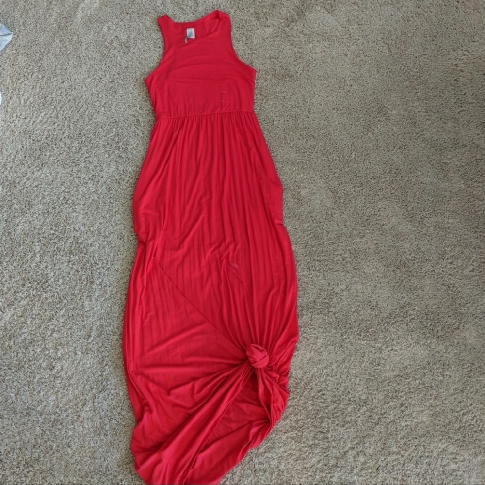 Red racerback maxi dress with pockets